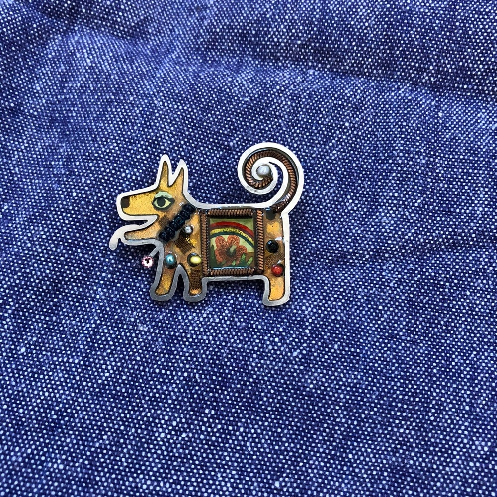 Seeka Dog Pin Art Deco Beaded Jewels Brooch Style Puppy Flowers Yellow Tone - Picture 10 of 12